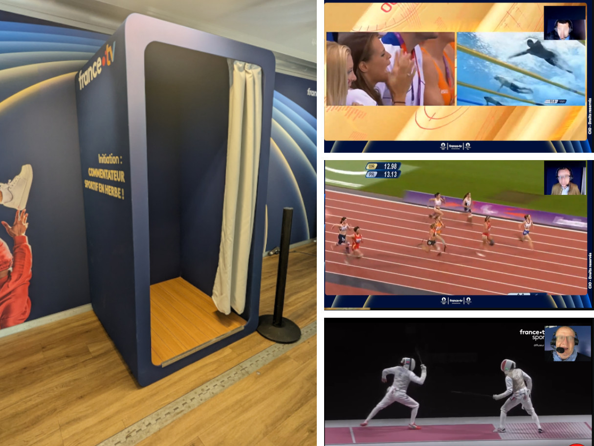 Cabine commentateur : l’invité commente un moment sportif, incrusté dans l’image